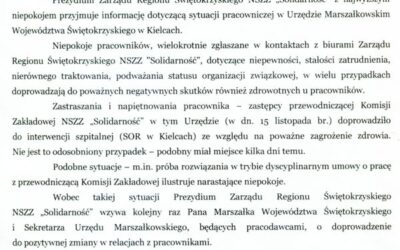 Stanowisko Prezydium Zarządu Regionu świętokrzyskiego NSZZ „Solidarność” z dn. 15 listopada 2023r.