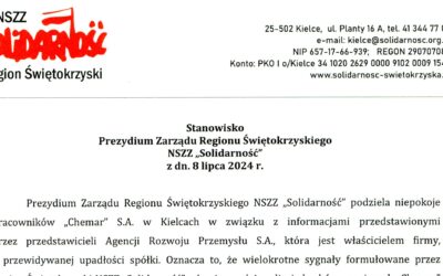 Stanowisko Prezydium Zarządu Regionu Świętokrzyskiego NSZZ „Solidarność” z dn. 8 lipca 2024r.